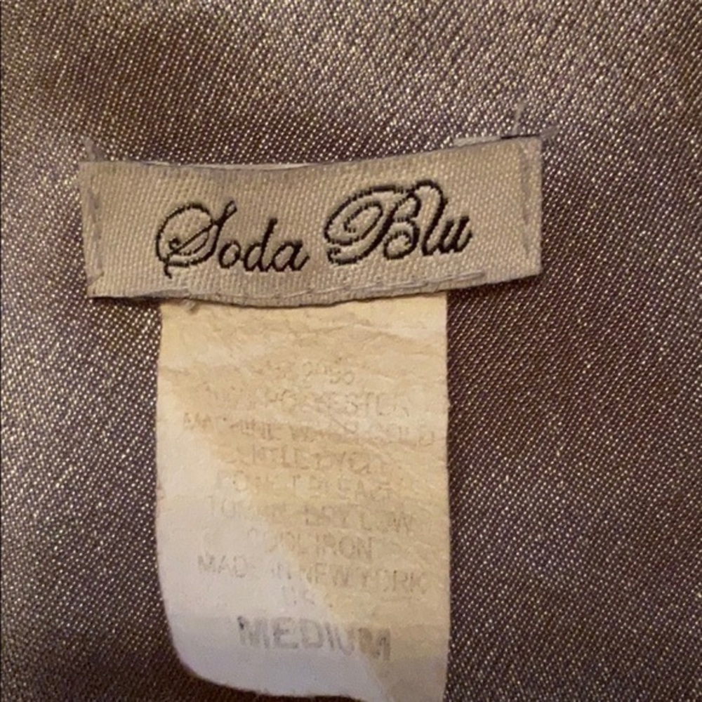 Soda Blu Metallic Satin Trapeze Tie Front Cocktail Shift Silver Gray Dress - Picture 9 of 11